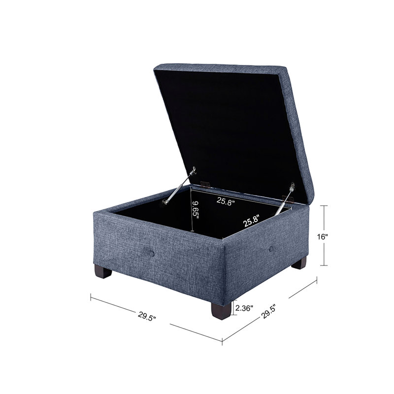 Vaste espace de rangement bleu à fermeture en douceur avec pieds en bois massif de couleur carrée et finition foncée, Bleu