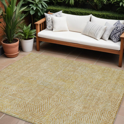 Tapis intérieur / extérieur géométrique lavable 9 pi x 12 pi doré et beige