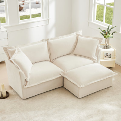 Chenille Cream For 2 Seats With Detachable Flower Pillows Luxurious Seater Convertible And Deep Seat In
