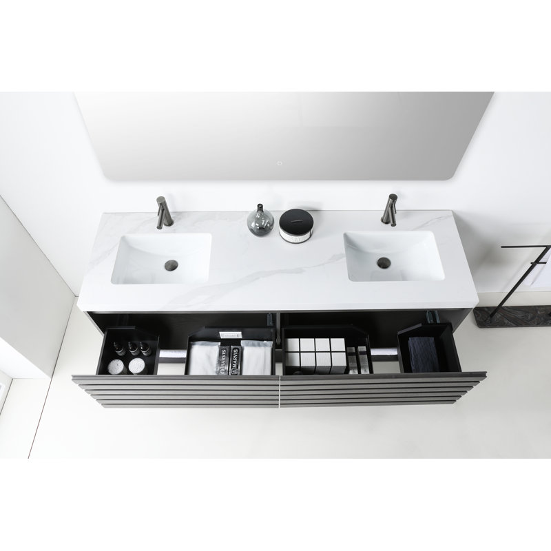 Matera 72" W Double Vanity, White, Charcoal