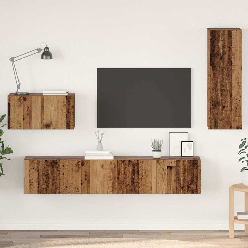 Wall TV Cabinet Wall-Mounted 4 Pcs 200 X 30 X 30 Cm, Old Wood