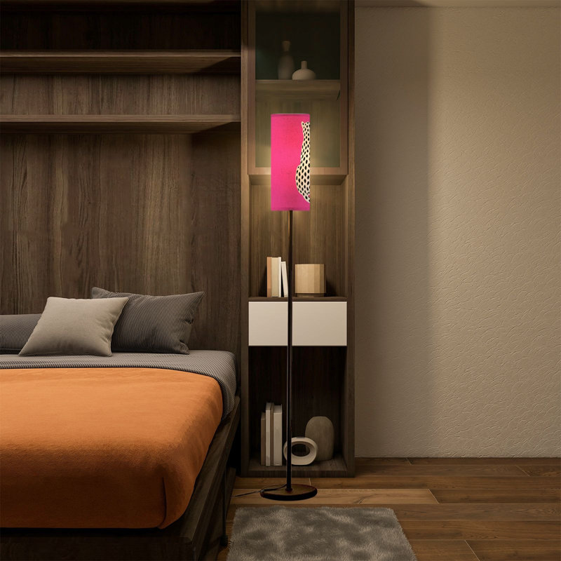 Lampe moderne sur pied moderne avec télécommande à DEL à intensité variable, abat-jour réglable, léopard minimaliste, taches noires, rose, pour salon, chambre à coucher, bureau