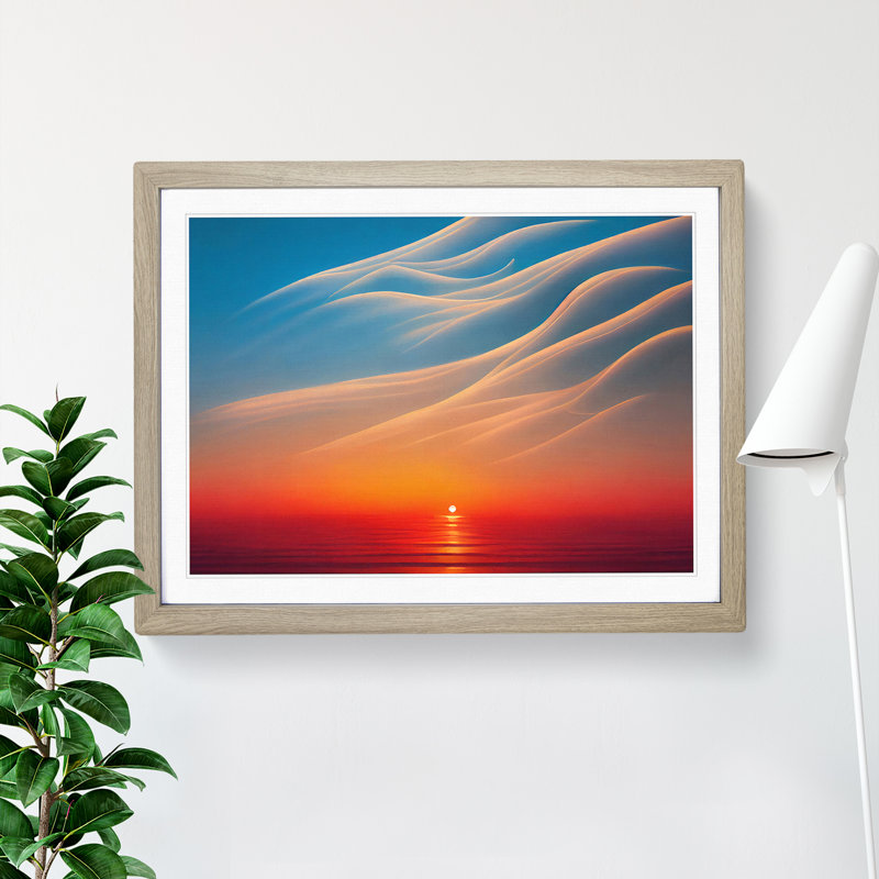 XH1022-5357X Joyous Sunset Seascape - Single Picture Frame Print, 34cm H x 46cm W x 2cm D, Oak