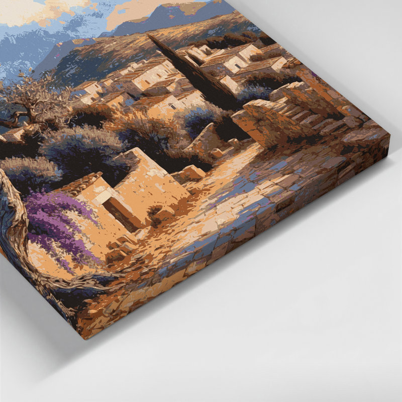Art mural sur toile brun avec villes chypriotes, H 16 po x l 20 po