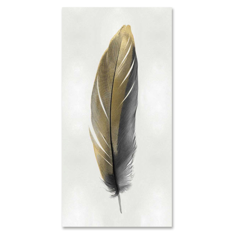 Plume dorée sur argent II, estampe numérique sur toile tendue avec châssis