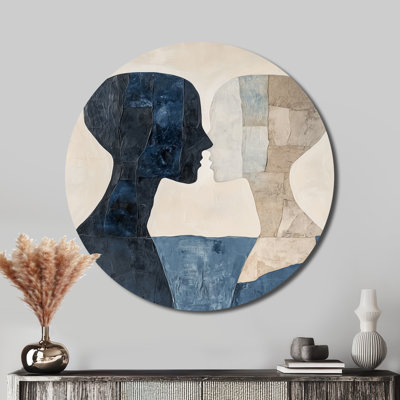 Portrait d'âmes sœurs - Décoration murale ronde en métal pour couple
