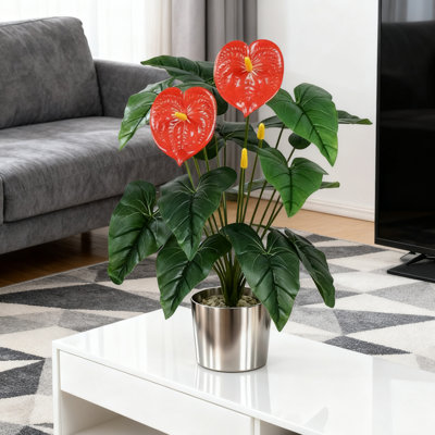 1 Piece Artificial Tropical Green Leaf Plants, 23.6 Inch Faux Greenery with Plastic Pots for Home Bathroom, Office, Window Sill Decoration, Model I