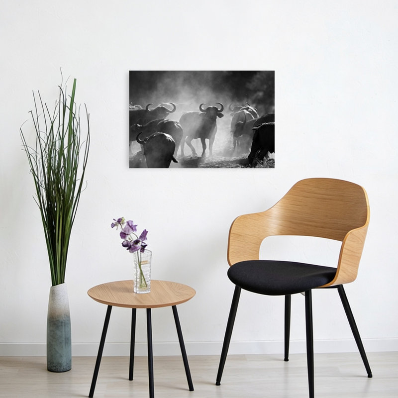 "Dusty Buffalo Herd", art contemporain mural, 16" H x 24" W