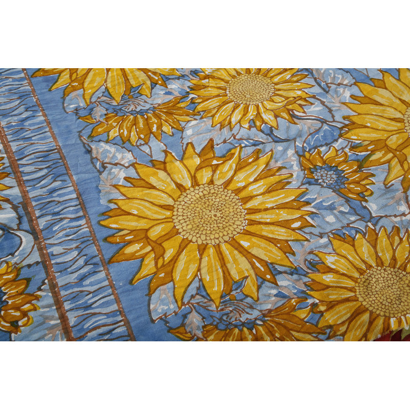 Sunflower Handmade Floral Tablecloth, Blue, 90" W x 90" L