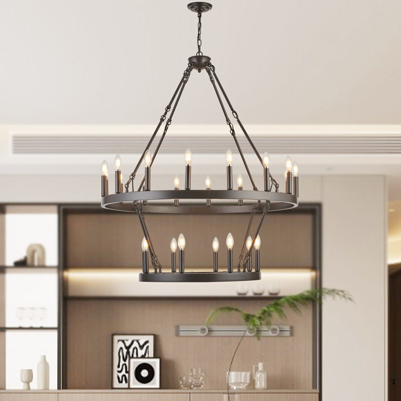 Voronica 24 - Light Dimmable Wagon Wheel Chandelier, Oil Rubbed Bronze