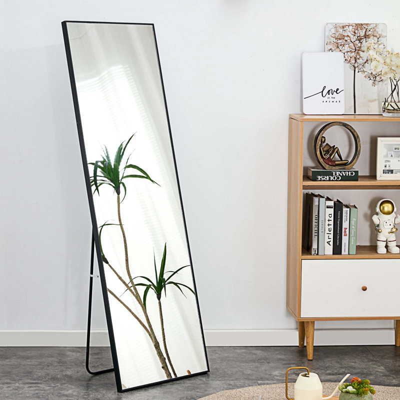 Miroir de plancher en bois massif Retangle, Noir, 63 po x 19 po