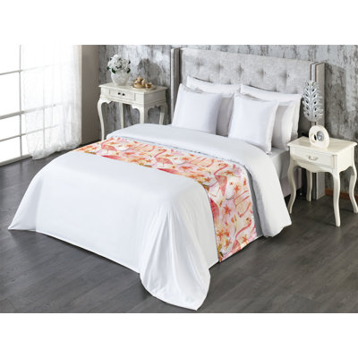Ambesonne Birds and Nature Bed Scarf Runner Pastel Flamingo Apple Green Coral Rose