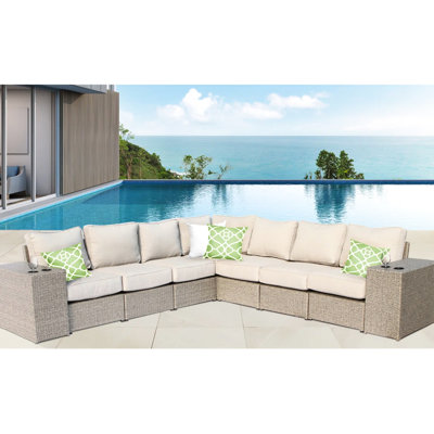 9 - Piece Outdoor For 6 People, Sectional Design, Modular & Reversible, Rust Frame, Fade Proof , Easy Clean Cushions Person , Complete Piece, Aluminum, All Weather Removable Cushion Covers