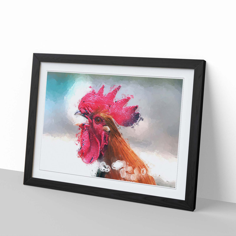 Portrait of a Rooster in Abstract - Framed Print, 50cm H x 76cm W x 2cm D, Black