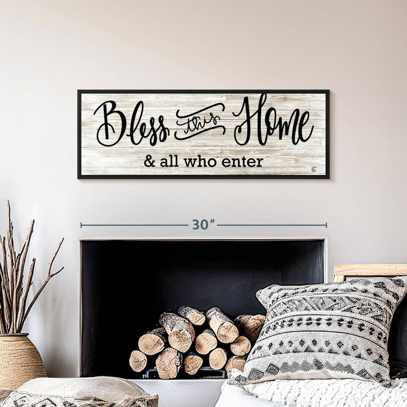 Plaque murale «Bless This Home», Cadre flottant noir, 31 po x 11 po