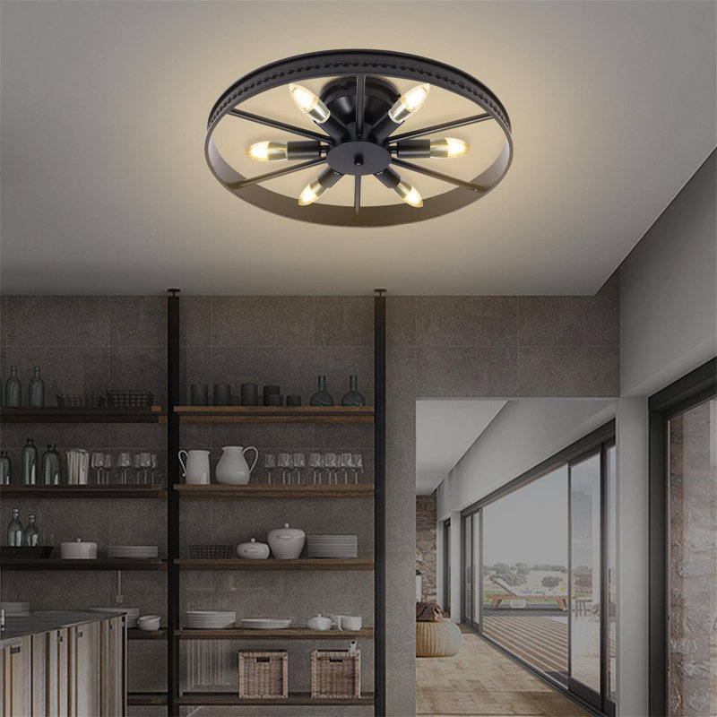 Plafonnier encastré avec roues 6 lumières, H 5,9 po x l 18,11 po x P 18,11 po, Matte Black