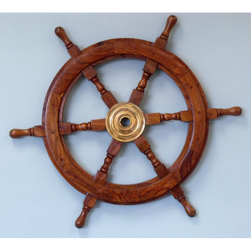 Décoration murale barre de bateau en bois brun et cuivre, H 12 po x l 12 po x P 2 po