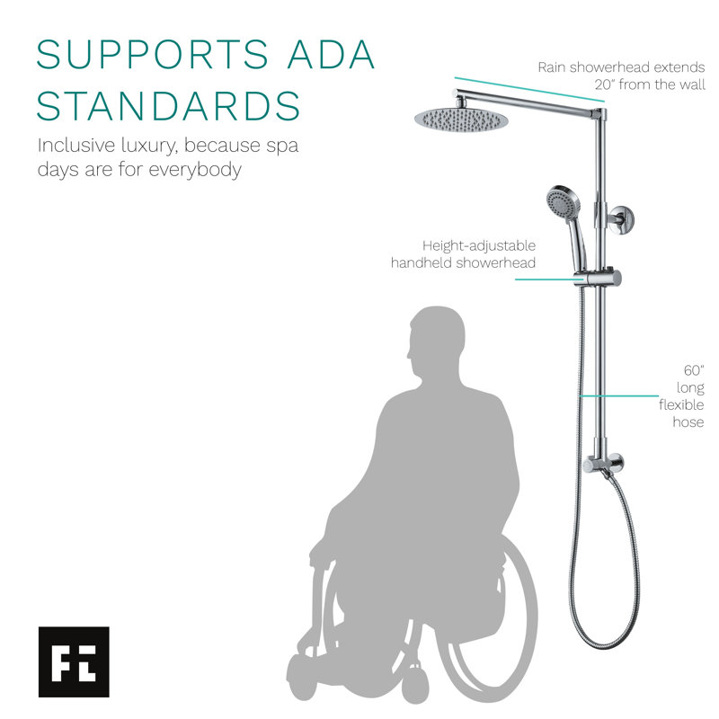 Système de douche à pluie Fennocasa Polaris Elite, pomme de douche à pluie 8 po, chrome 2,5 GPM