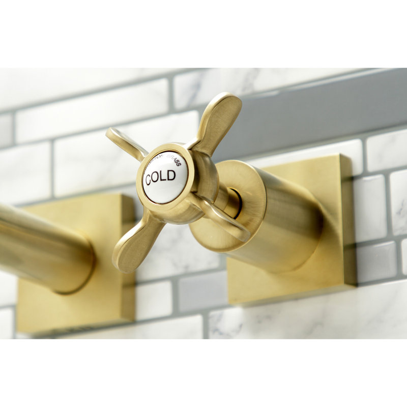 Kingston Brass Essex Two-Handle 3-Hole Wall Mount Roman Tub Faucet, Brushed Brass