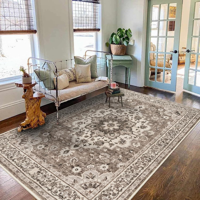 5x7 Washable Oriental Hallway Runner Rug - Rugs for Living Room Soft Carpet for Bedroom Kitchen Waterproof Floral Distressed Indoor Stain Resistant Non-Shedding Floor Carpets