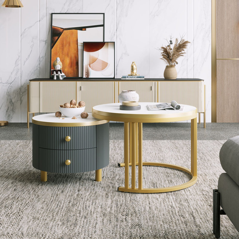 Aldonis Frame Coffee Table with Storage, White/Black