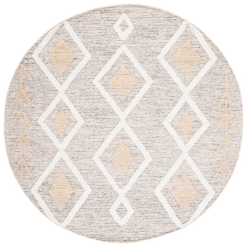 Vermont Hand Loomed Wool/Cotton Southwestern Rug in Ivory/Beige/Gray, Round 6'