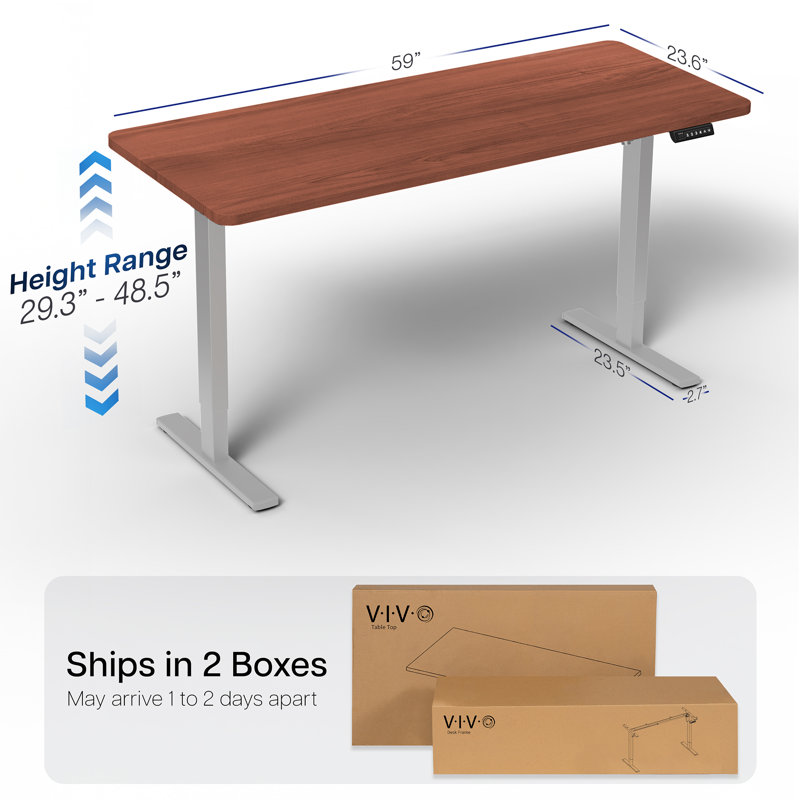 VIVO Single Motor Electric Desk with Push Button Memory Controller, 48.5" H x 60" W x 24" D, Dark Walnut/Gray