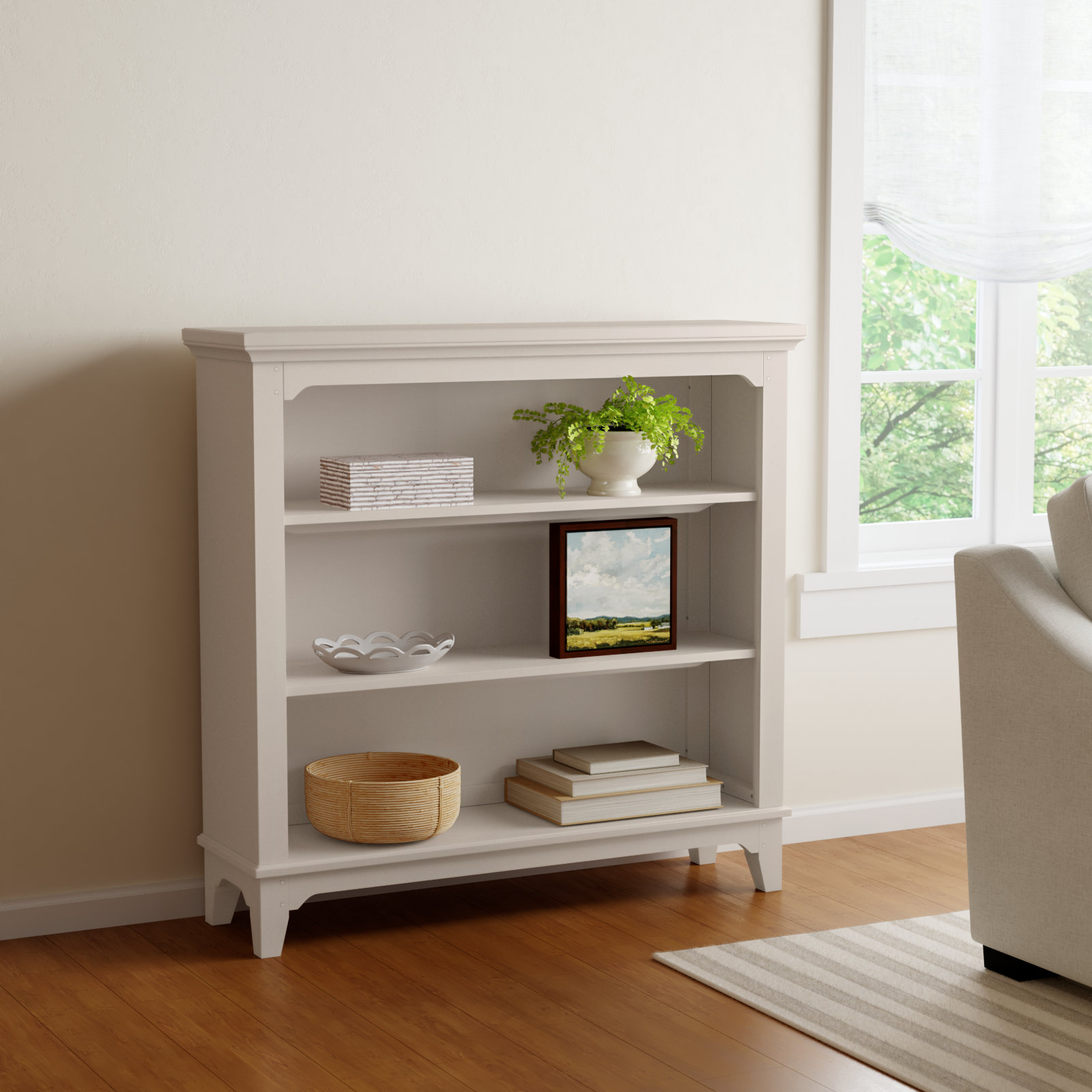 Mabank Wide Bookcase, White Dove