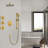 Golden Shower System With Head, Hand Shower, Slide Bar, Bodysprays, Arm, Hose, Valve Trim, Lever Handles. Self-cleaning Head For Natural Rainfall Refreshment. Wall Mounted, Brass. 11.87 In. Deep,