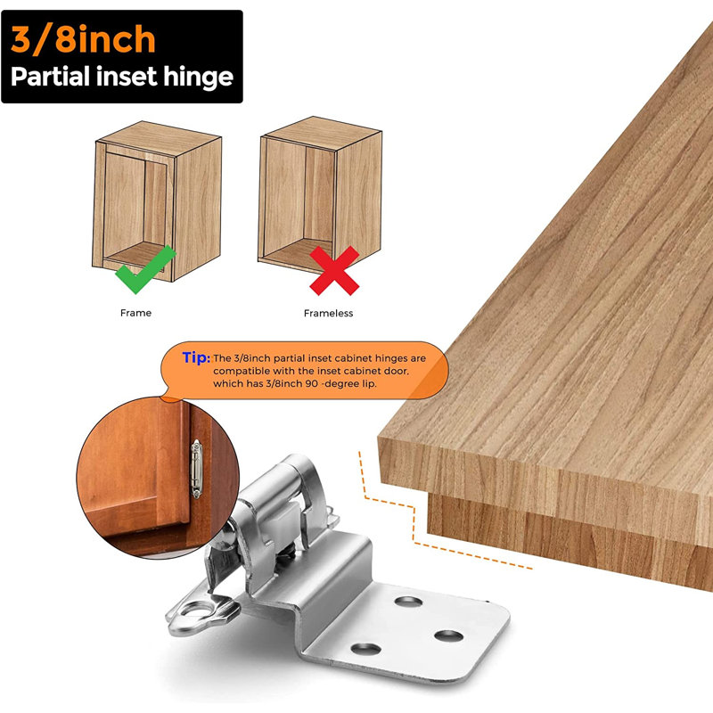 3/8" Inset Matte Cabinet Hinge, Silver