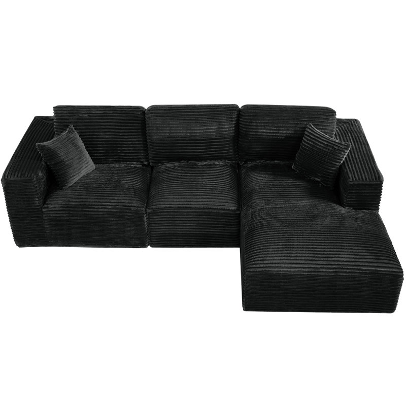 Canapé modulaire en velours côtelé avec méridienne Corduroy, Face à la droite, Velours côtelé noir