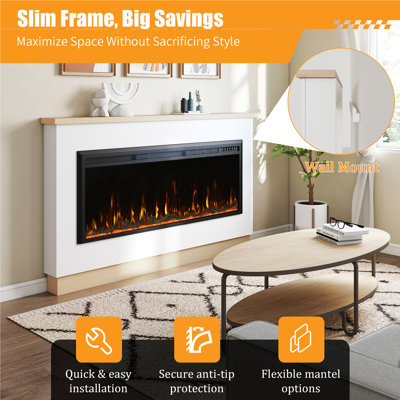60" Electric Fireplace With Mantel, 12 Flame Effects Tv Stand