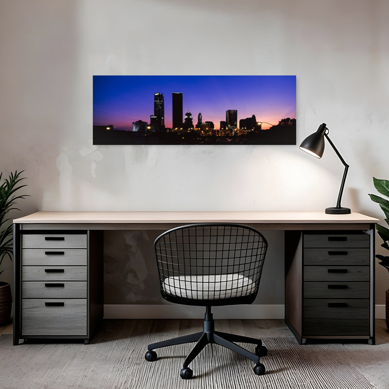 Downtown skyline at night Oklahoma City Oklahoma USA 1 Piece Wrapped Canvas Panoramic Wall Art, 30.48 cm H x 91.44 cm W