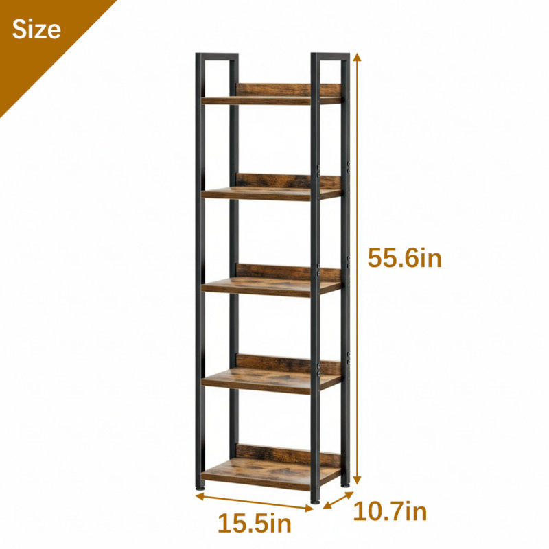 5 Tier Bookshelves, Brown, Brown