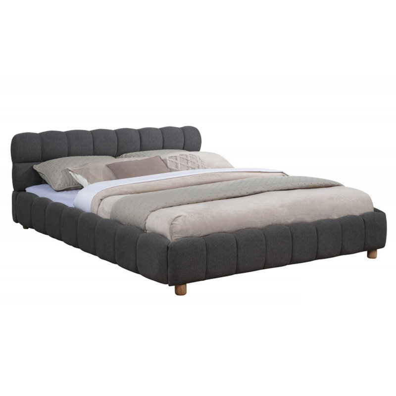 Structure de lit plateforme moderne grand lit, lit tapissier en tissu à profil bas, gris, gris