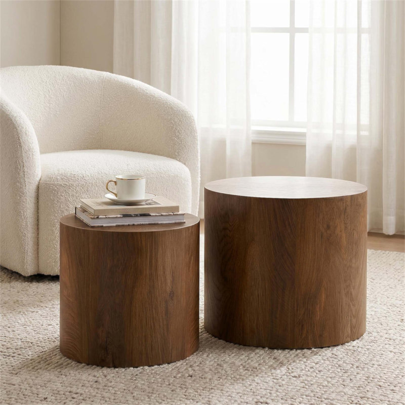 Ensemble de 2 tables basses gigognes, conception ronde moderne avec pieds antidérapants pour une utilisation polyvalente dans les petits espaces, aucun assemblage requis