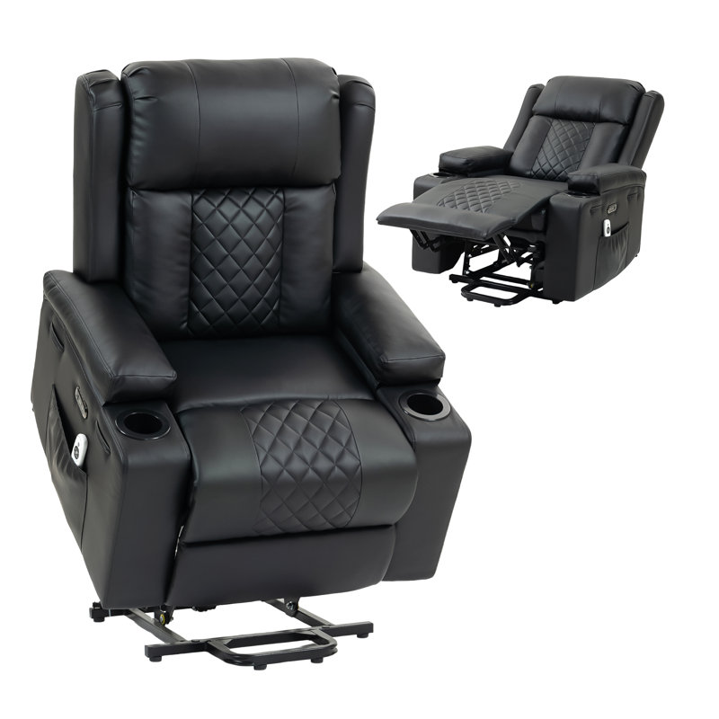 Fauteuil inclinable électrique massant et chauffant avec port USB de type C, revêtement en cuir PU et porte-gobelets
