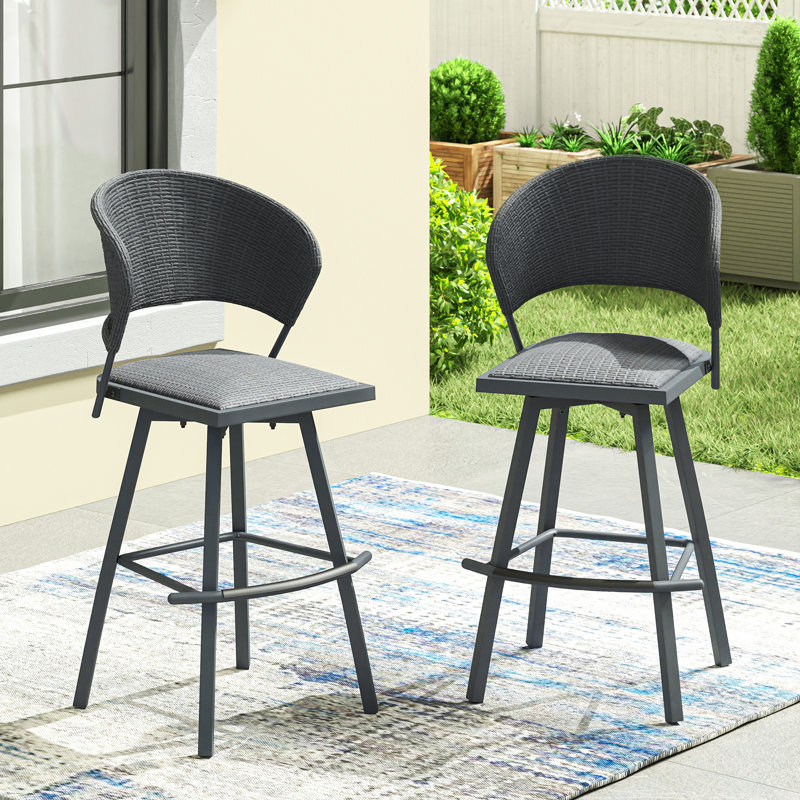 Tabouret de bar en osier Roca, Gris