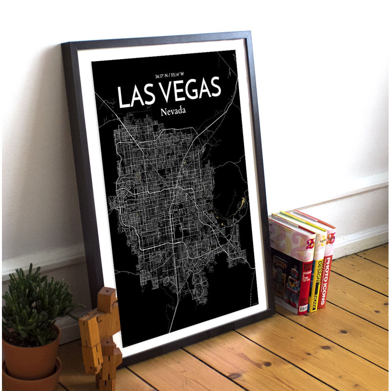 «Las Vegas City Map», reproduction d'impression sur affiche, H 24 po x l 18 po x P 0,05 po
