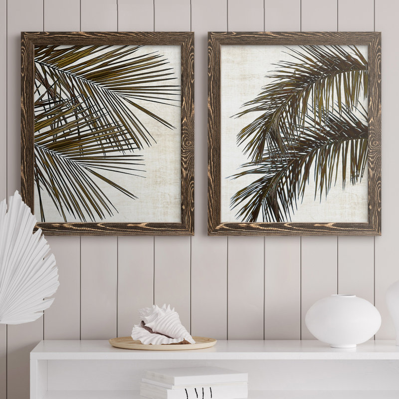 " Palm I " 2 - Pieces Painting Print, Walnut, 27.5" H x 37.5" W x 1" D