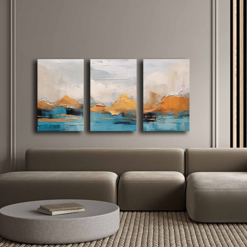 Superbe ensemble de peinture sur toile décorative (3 pièces), 100% toile, taille totale: 57,1 po x 27,6 po | Structure 100% bois de pin, épaisseur: 0,1 pouce | Parfait pour le décor du salon et de la chambre à coucher, des couleurs vives et un design