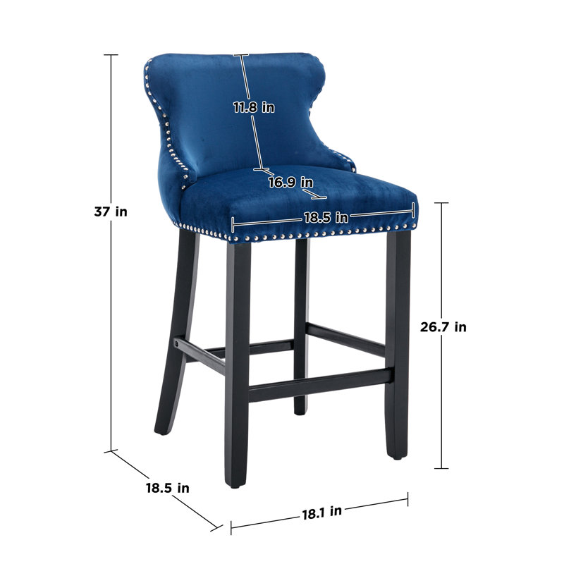 26.7" Velvet Upholstered Back Counter Barstools, Navy