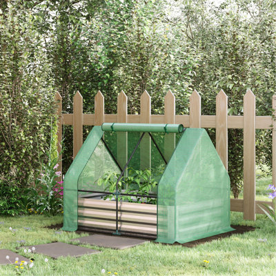 Lit de jardin surélevé galvanisé Outsunny avec mini couvre-serre, jardinière en métal pour l'extérieur avec 2 fenêtres à enroulement pour faire pousser des fleurs, des fruits, des légumes et des herbes, 50 po x 37,5 po x 36,25 po