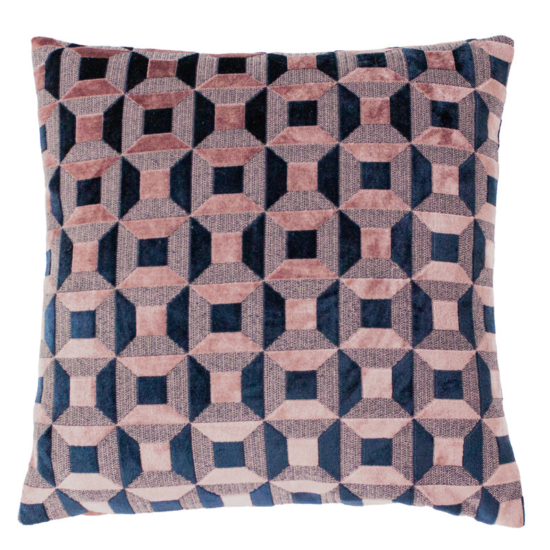 Empire Geometric Square Cushion, Blush/Navy