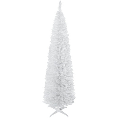 7' Artificial Pencil Christmas Tree, Slim Xmas Tree With 499 Realistic Branch Tips And Plastic Stand