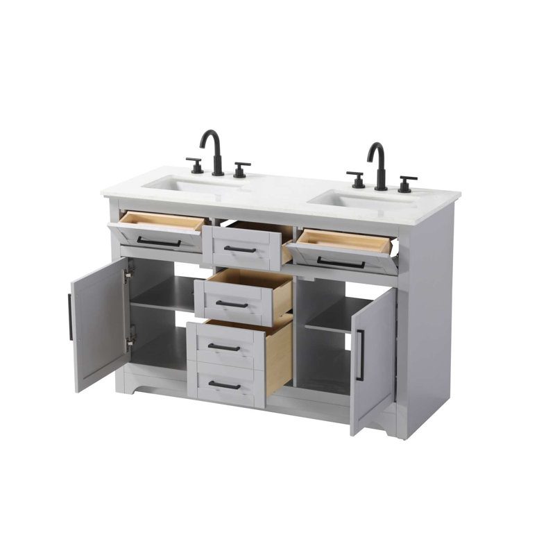 Meuble-lavabo double 54 po gris, Gris, 54"