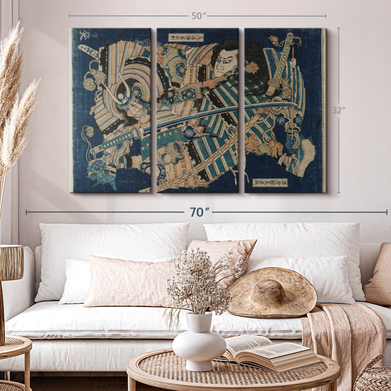«Hokusai Kamakura», 3 pièces sur toile, H 32 po x l 50 po x P 1,25 po