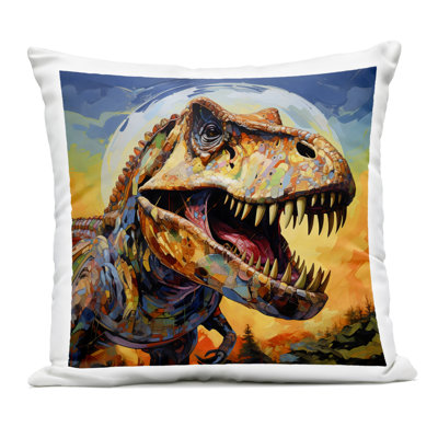 Roaring Dinosaur Vibrant Pattern Outdoor Printed Pillow, design by Creative Studio