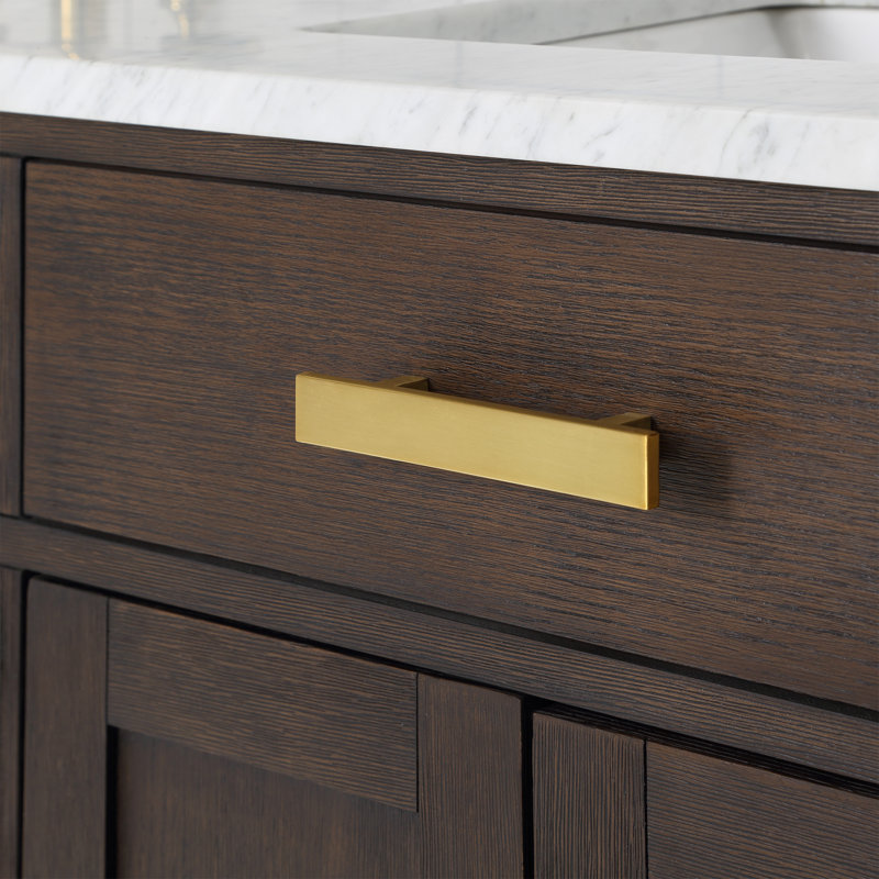 Chestnut 60" Carrara White Marble Countertop Bath Vanity with Faucet, Brown Oak