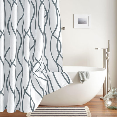 Extra Long Textured Fabric Shower Curtain - Modern Striped Linen Design, Heavyweight Luxury Hotel Quality, Machine Washable, Fits Standard Tubs And Showers